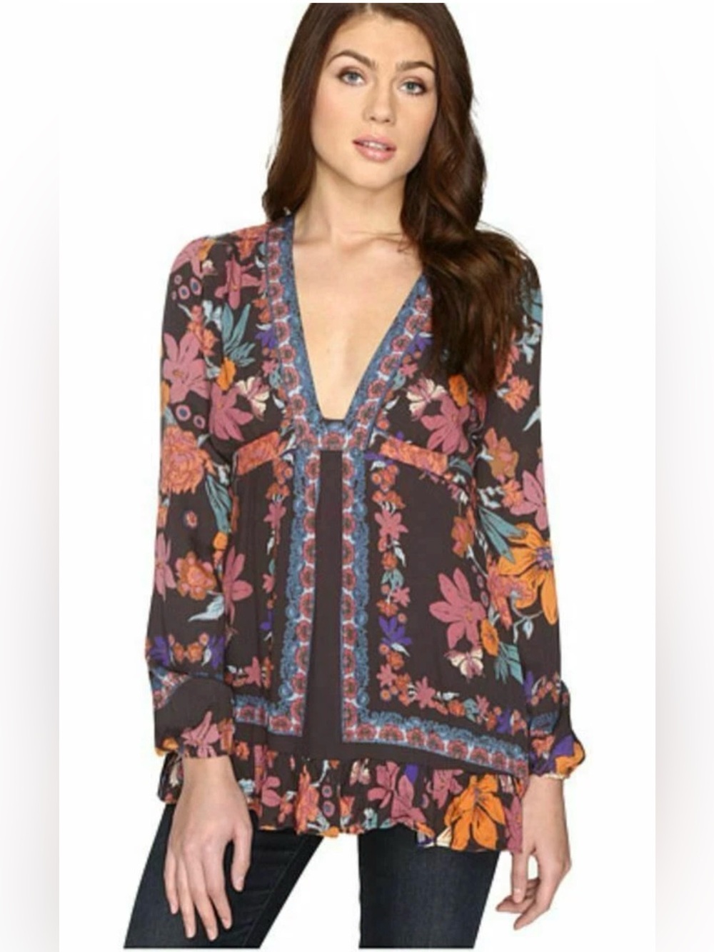 Free People Violet Hill Printed Tunic Top Mini Dress Size 8